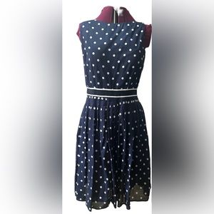 Talbots Petites Navy Blue & White Polka Dot Sleeveless Dress.